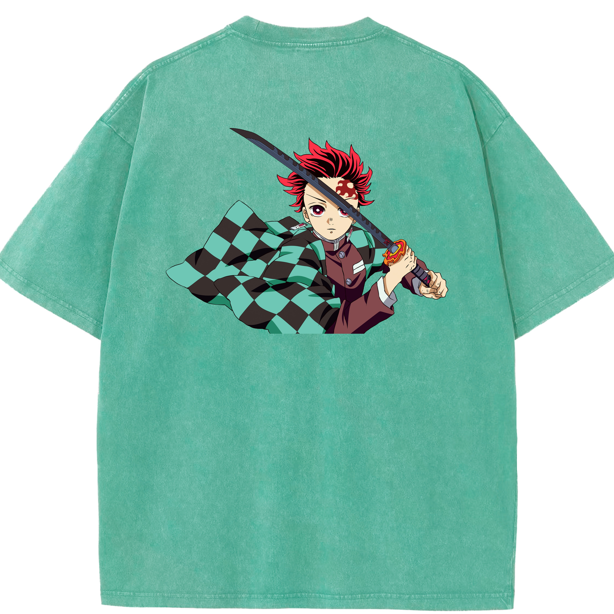 （画像用） 鬼滅の刃 竈門 炭治郎／かまど たんじろう Kamado Tanjirou 綿100% ヴィンテージ風 半袖Tシャツ（背面プリント）